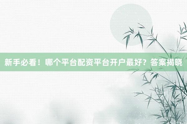 新手必看！哪个平台配资平台开户最好？答案揭晓